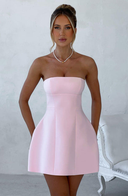 Vestido Mini Rosa Crepé Burbuja Asha