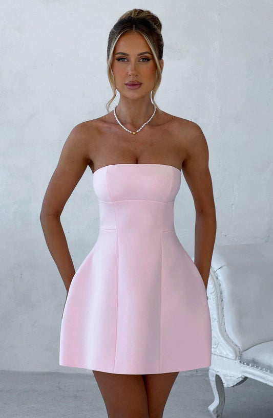 Vestido Mini Rosa Crepé Burbuja Asha