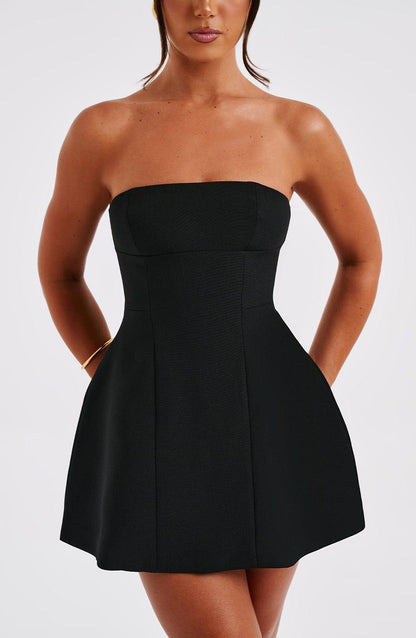 Vestido Mini Negro Crepé Burbuja Asha