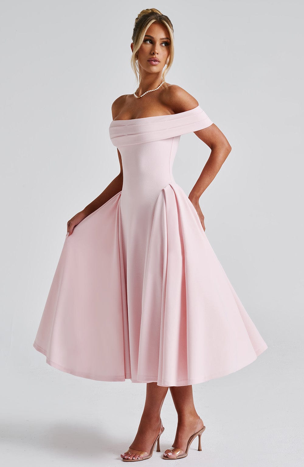 Vestido Midi Rosa Bardot Tul Marisa