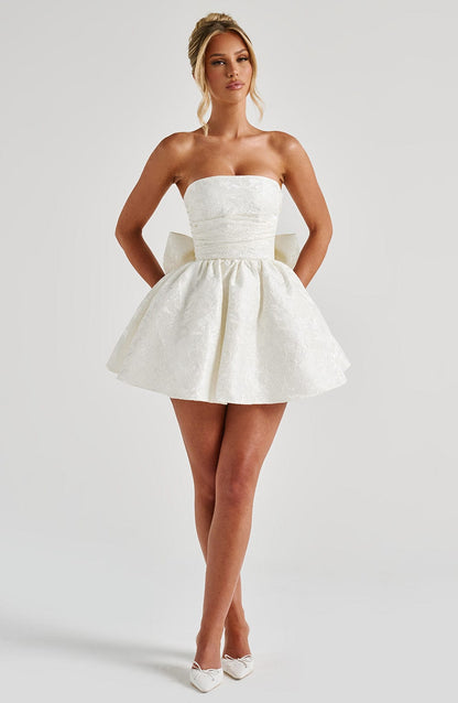Vestido Mini Marfil Jacquard Lazo Marta