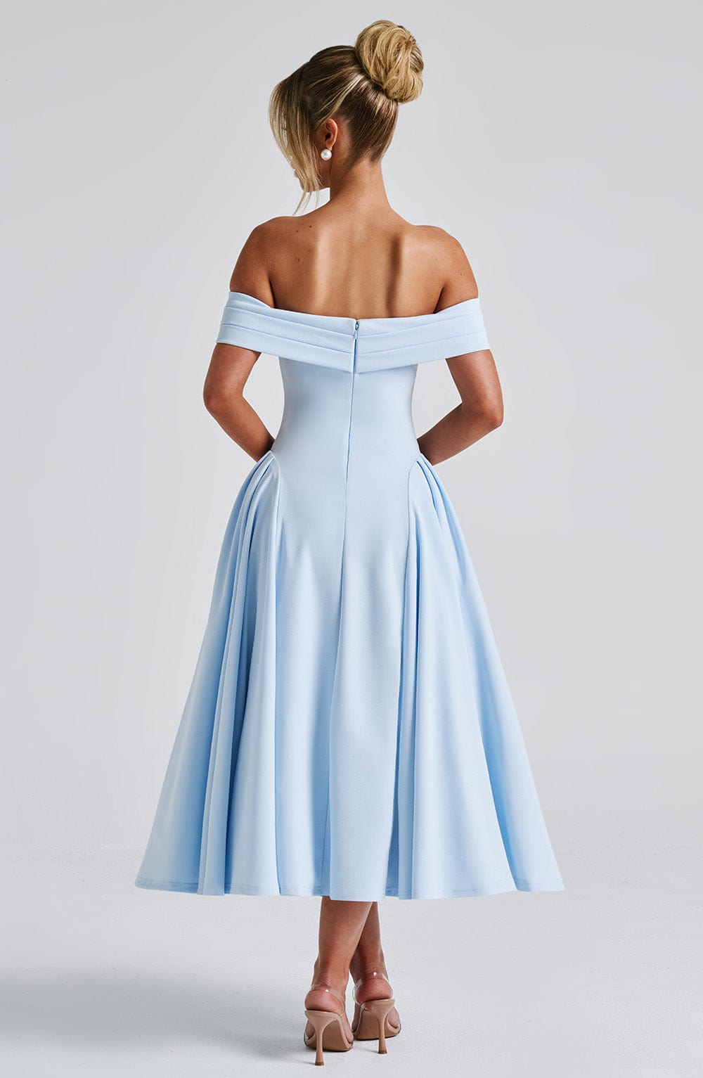 Vestido Midi Azul Cielo Bardot Tul Marisa