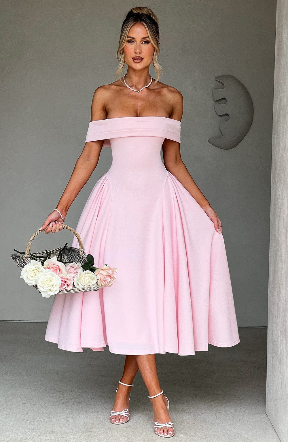 Vestido Midi Rosa Bardot Tul Marisa