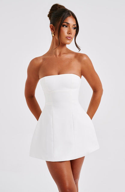 Vestido Mini Marfil Crepé Burbuja Asha