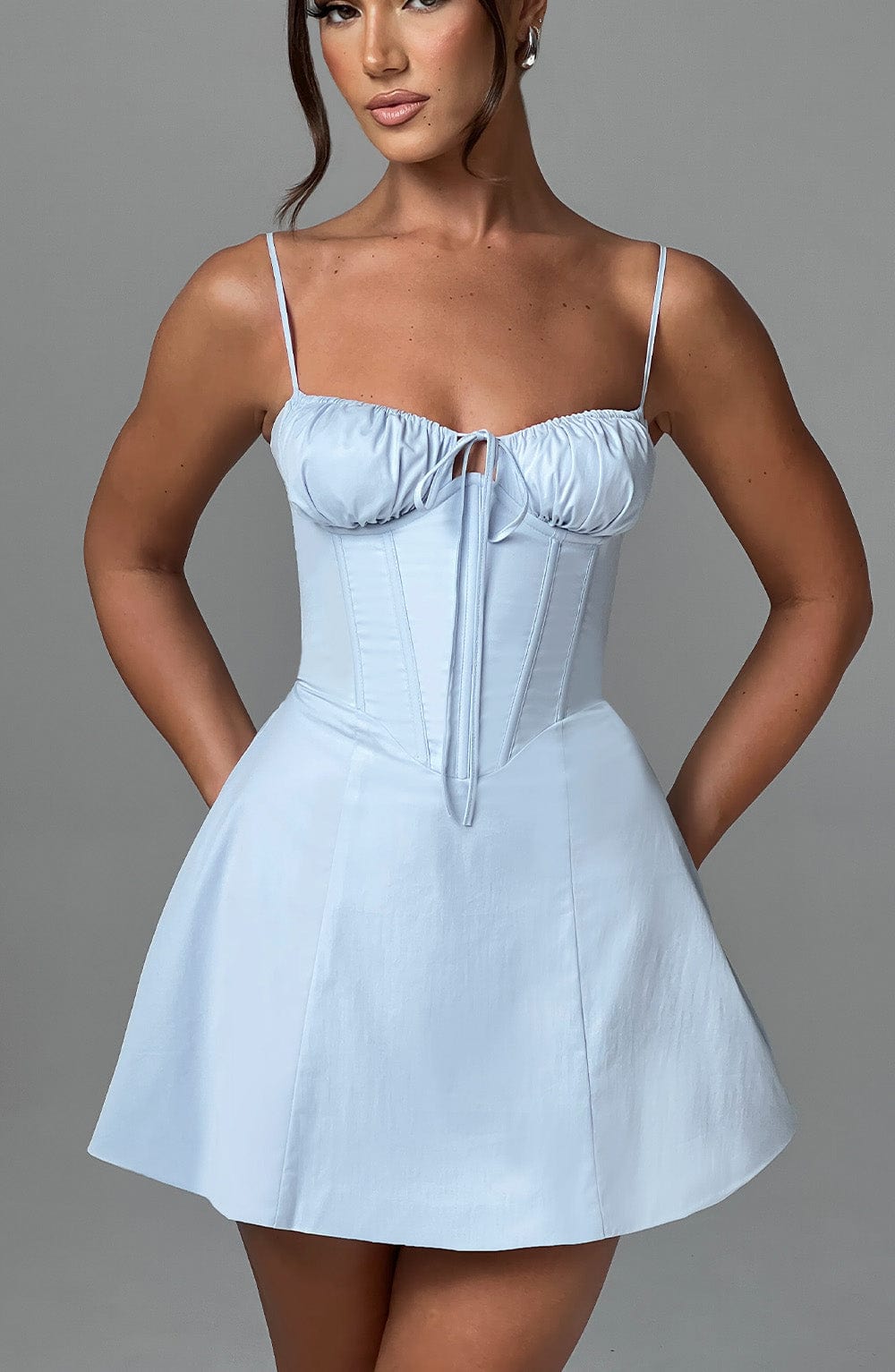 Vestido Mini Azul Claro Algodón Corsé Carmen