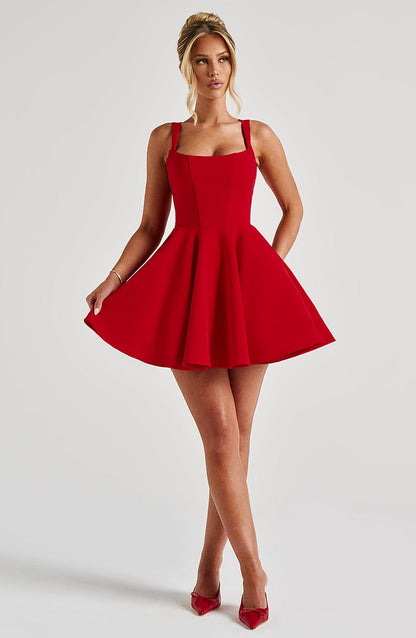 Vestido Mini Rojo Círculo Corsé Rita