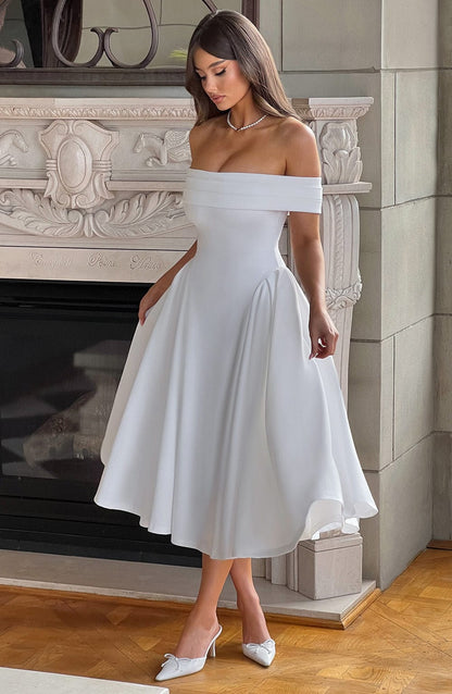 Vestido Midi Blanco Bardot Tul Marisa