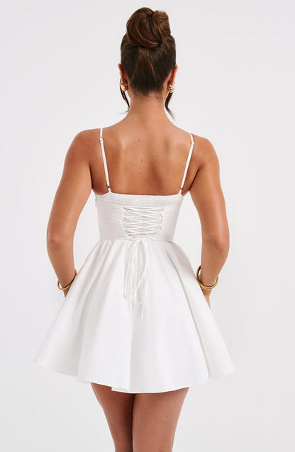 Vestido Mini Marfil Espalda Corsé Ana
