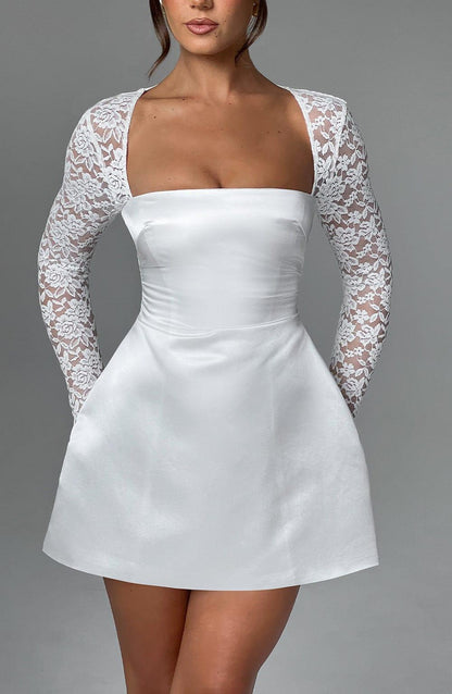 Vestido Mini Marfil Satén Burbuja Marina
