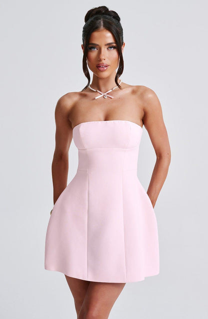 Vestido Mini Rosa Crepé Burbuja Asha