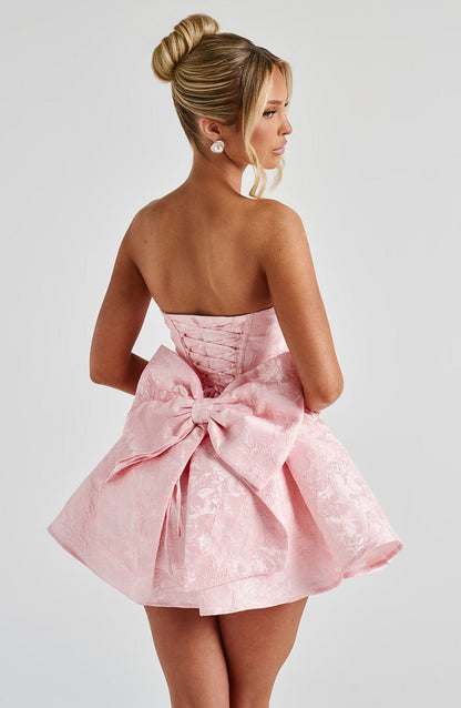 Vestido Mini Rosa Jacquard Lazo Marta