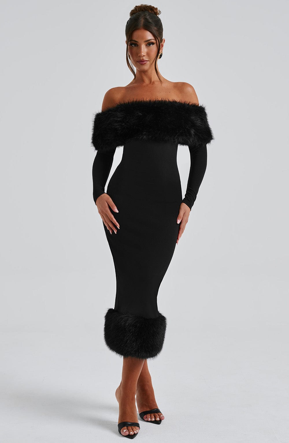 Vestido Midi Negro Bardot Piel Victoria