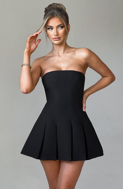 Vestido Mini Negro Plisado Corsé Bruna