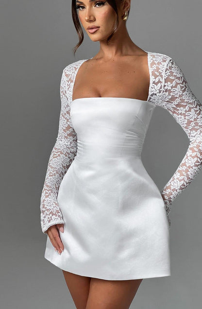 Vestido Mini Marfil Satén Burbuja Marina