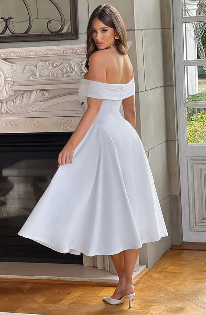 Vestido Midi Blanco Bardot Tul Marisa