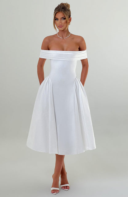 Vestido Midi Blanco Bardot Tul Marisa