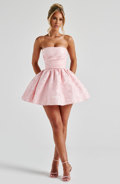 Vestido Mini Rosa Jacquard Lazo Marta