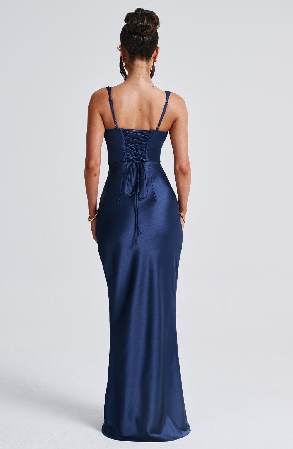 Vestido Maxi Azul Marino Satén Clara