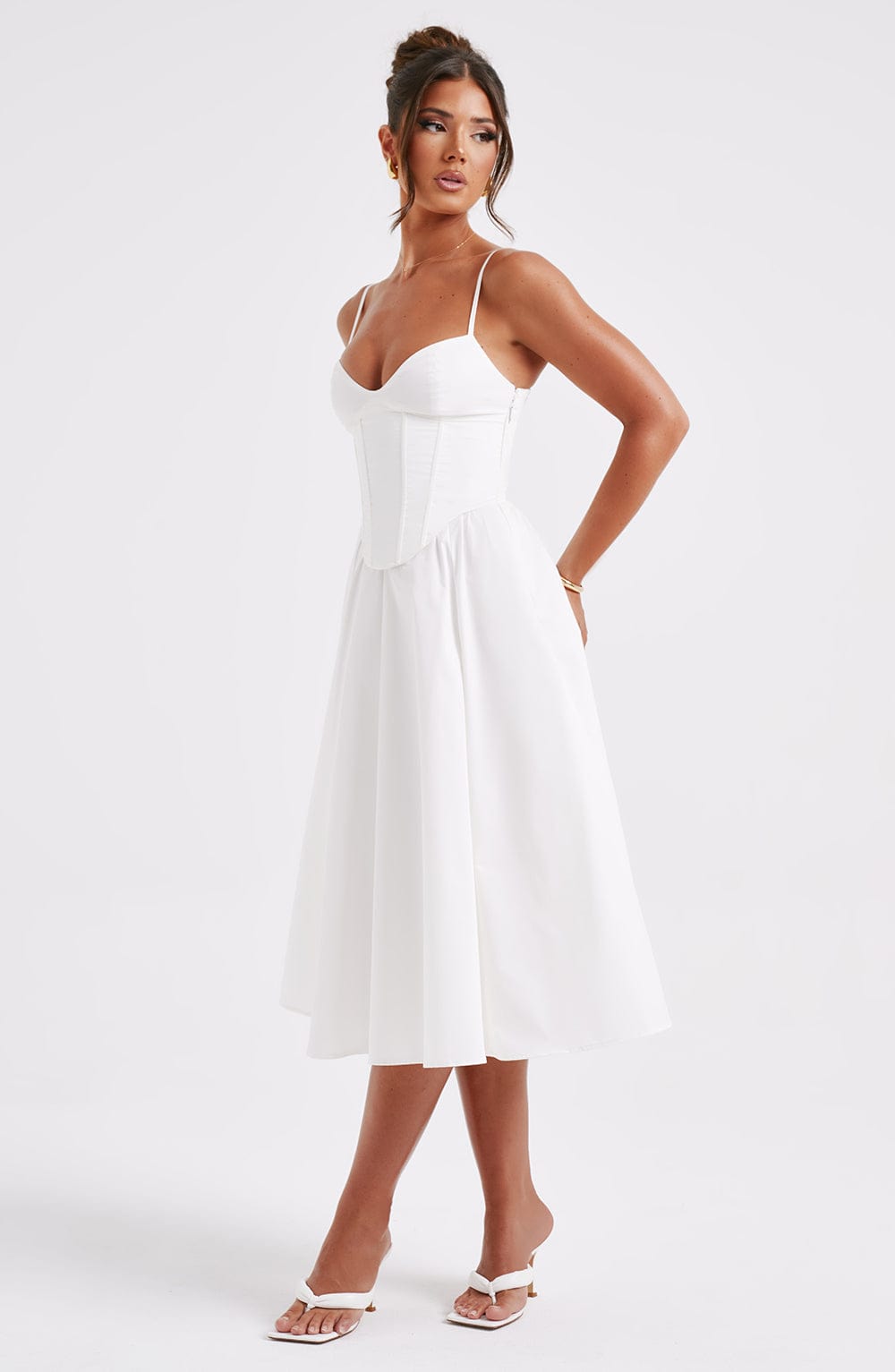 Vestido Midi Blanco Voilé Corsé Camila