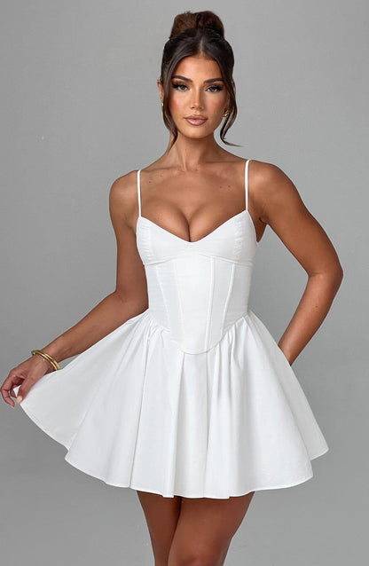 Vestido Mini Marfil Espalda Corsé Ana