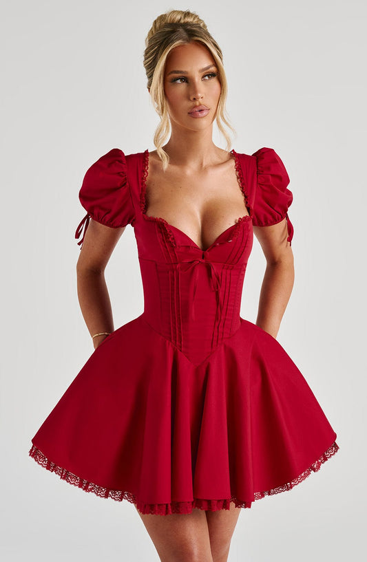 Vestido Mini Rojo Corsé Mangas Antonia