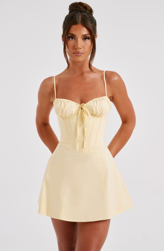 Vestido Mini Amarillo Algodón Corsé Carmen