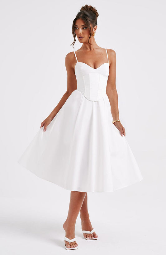 Vestido Midi Blanco Voilé Corsé Camila