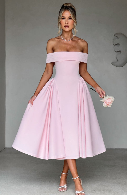 Vestido Midi Rosa Bardot Tul Marisa
