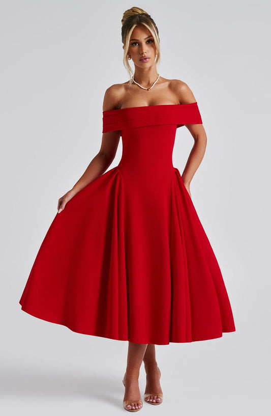 Vestido Midi Rojo Bardot Tul Marisa