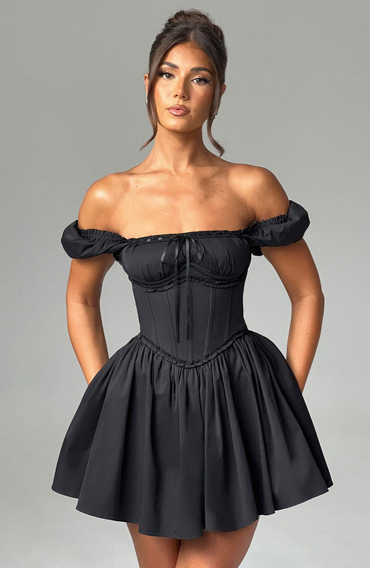 Vestido Mini Negro Corazón Terciopelo Penélope