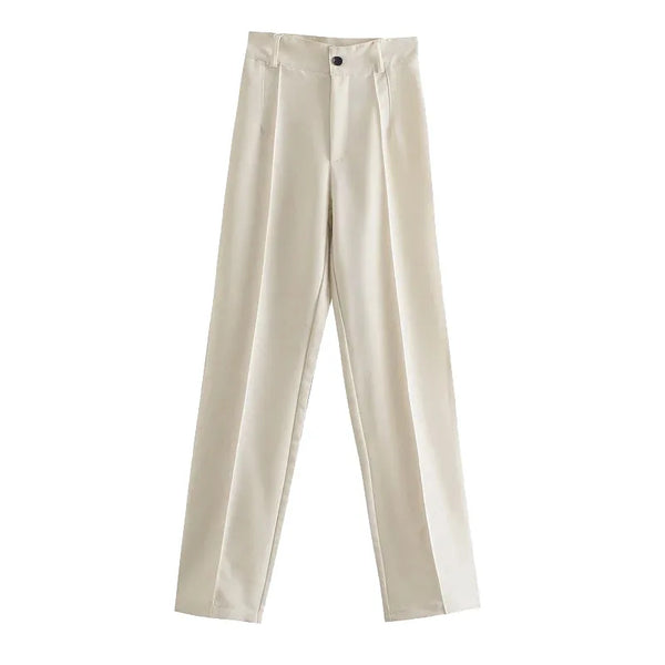 Office Wear Straight Trousers Vintage High Waist