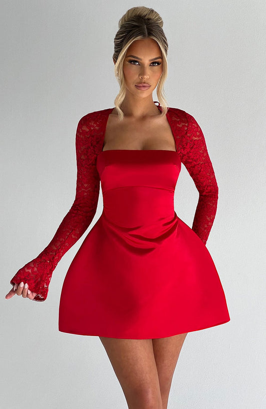 Vestido Mini Rojo Satén Burbuja Marina