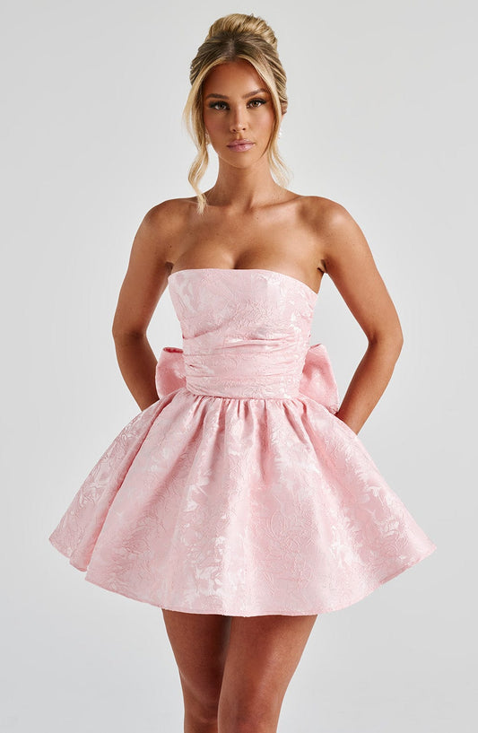 Vestido Mini Rosa Jacquard Lazo Marta
