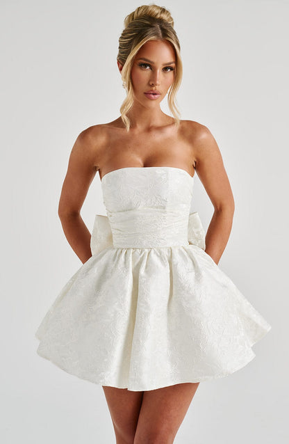 Vestido Mini Marfil Jacquard Lazo Marta