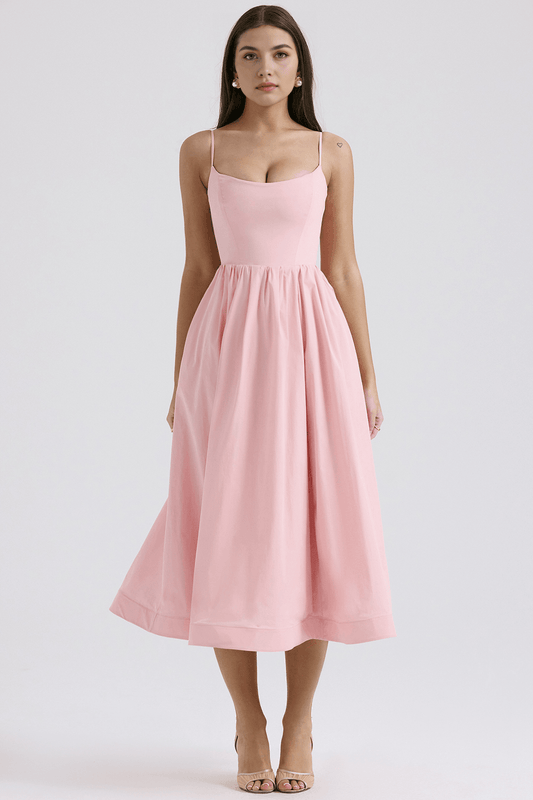 Vestido Midi Rosa Crepé Sofía