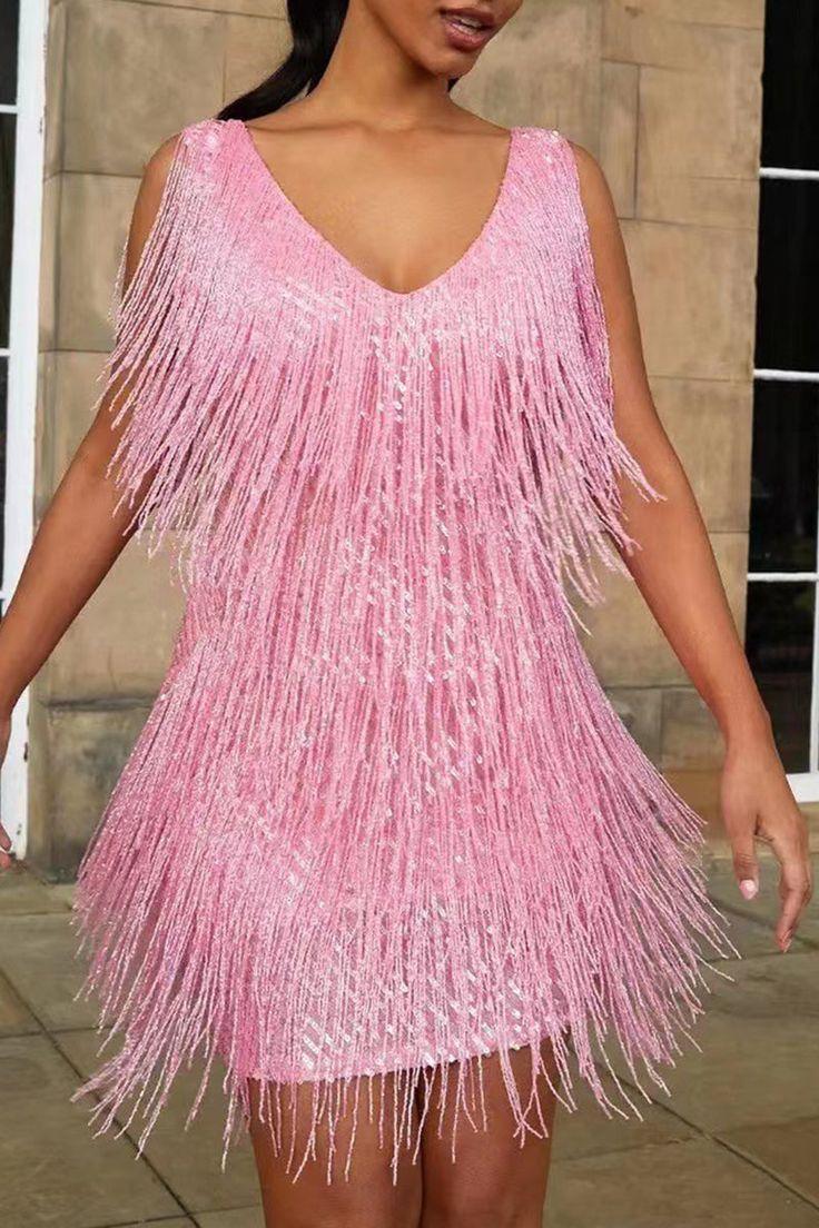 Vestido Fiesta Corto Flecos Lentejuelas Eloah