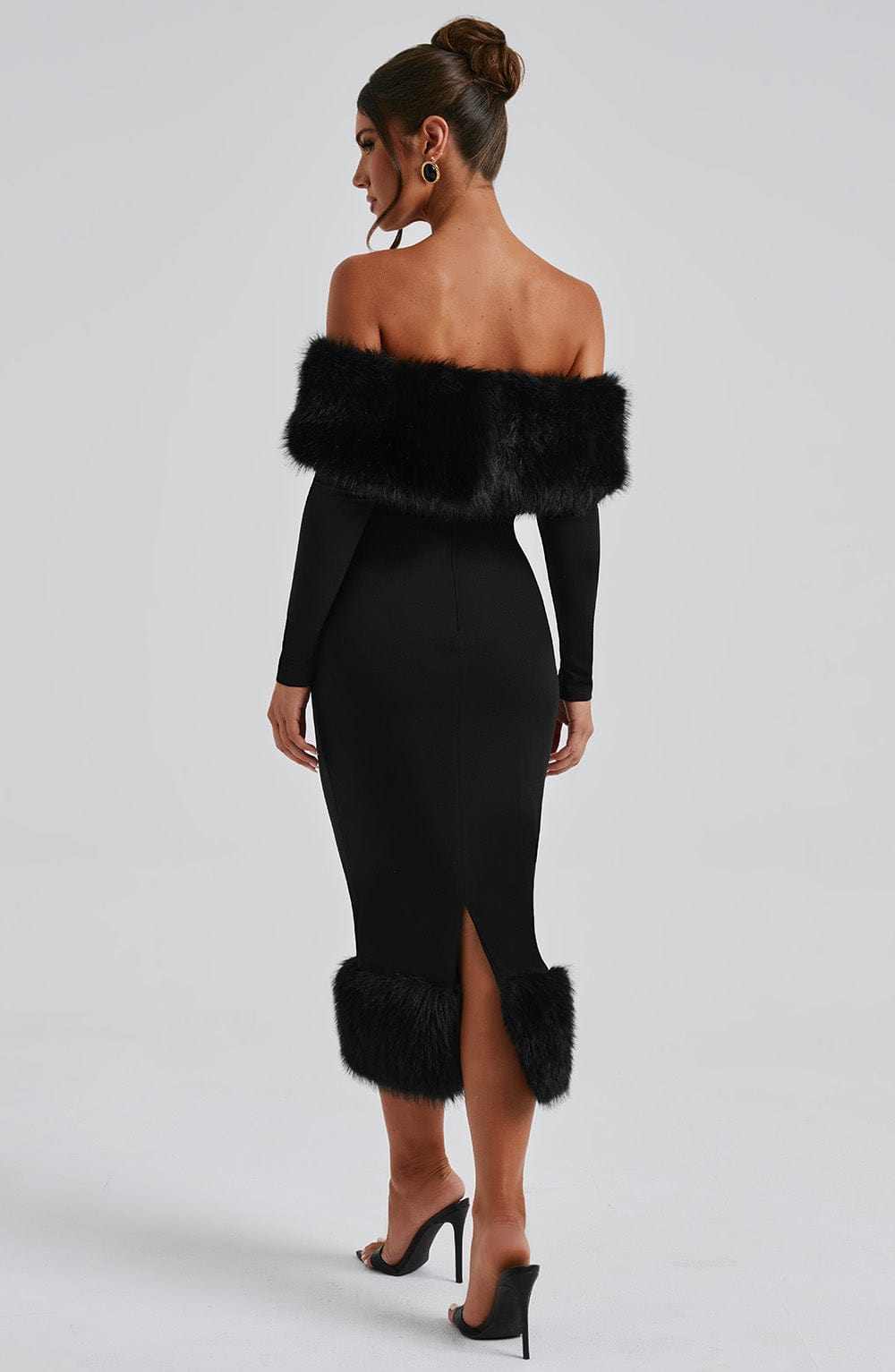 Vestido Midi Negro Bardot Piel Victoria