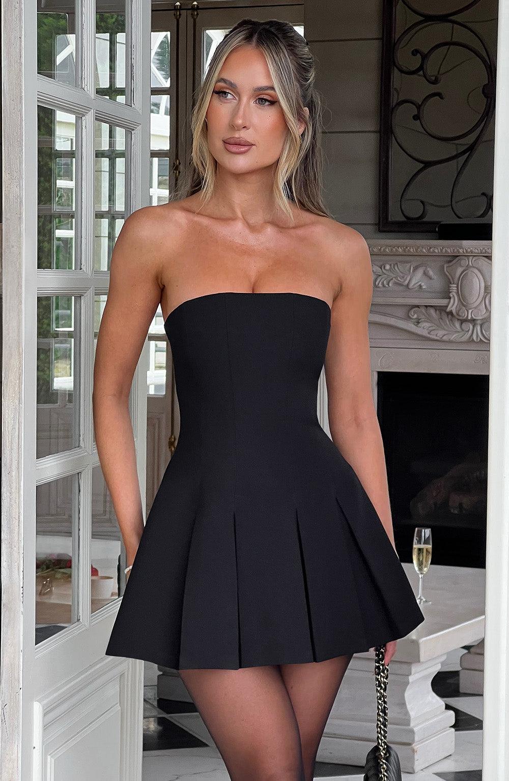 Vestido Mini Negro Plisado Corsé Bruna