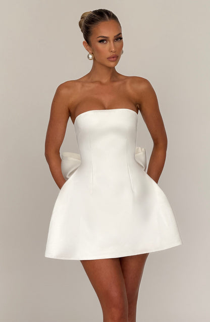Vestido Corto Marfil Lazo Maria