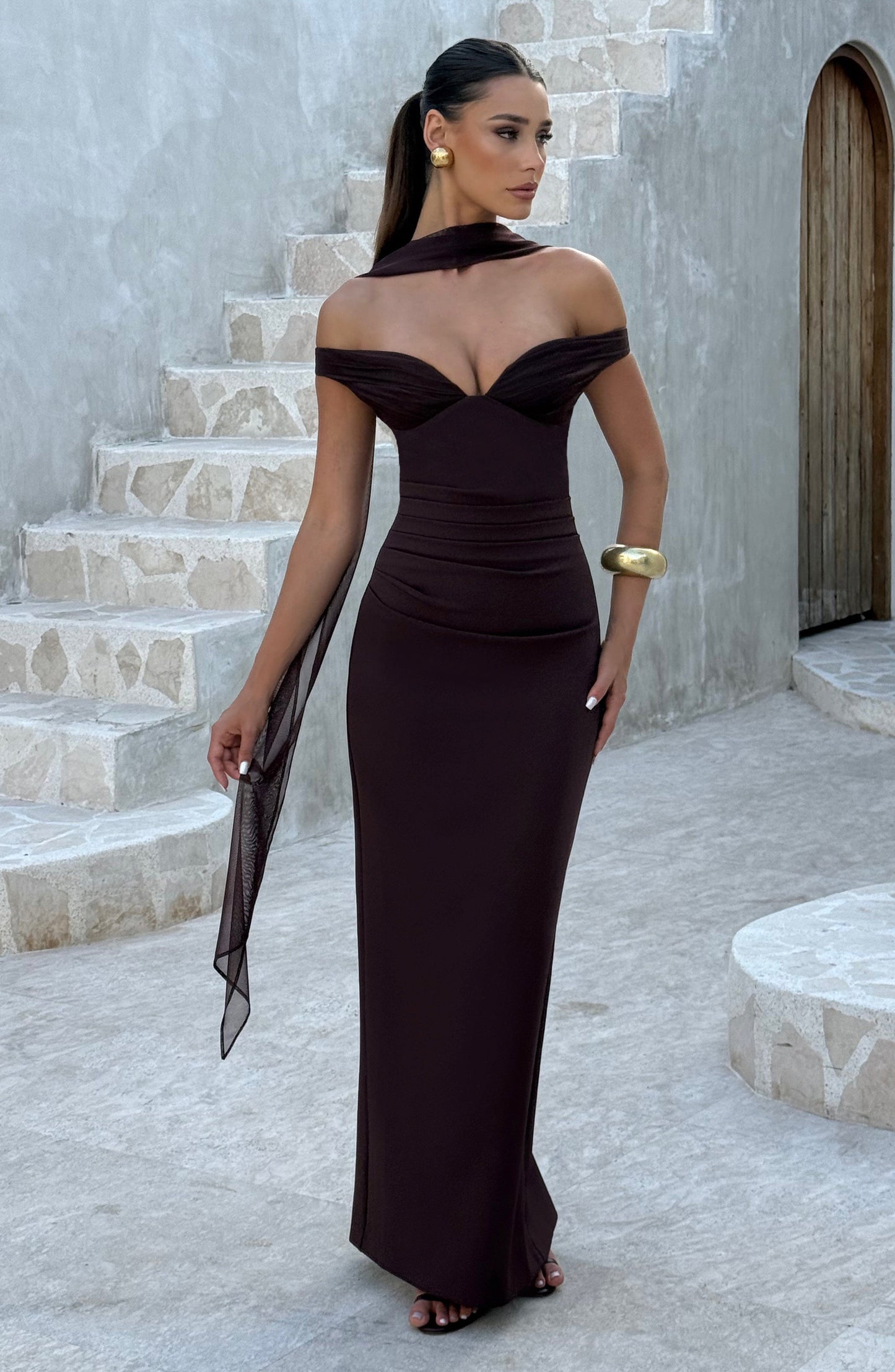Vestido Largo Ciruela Plisado Isabel