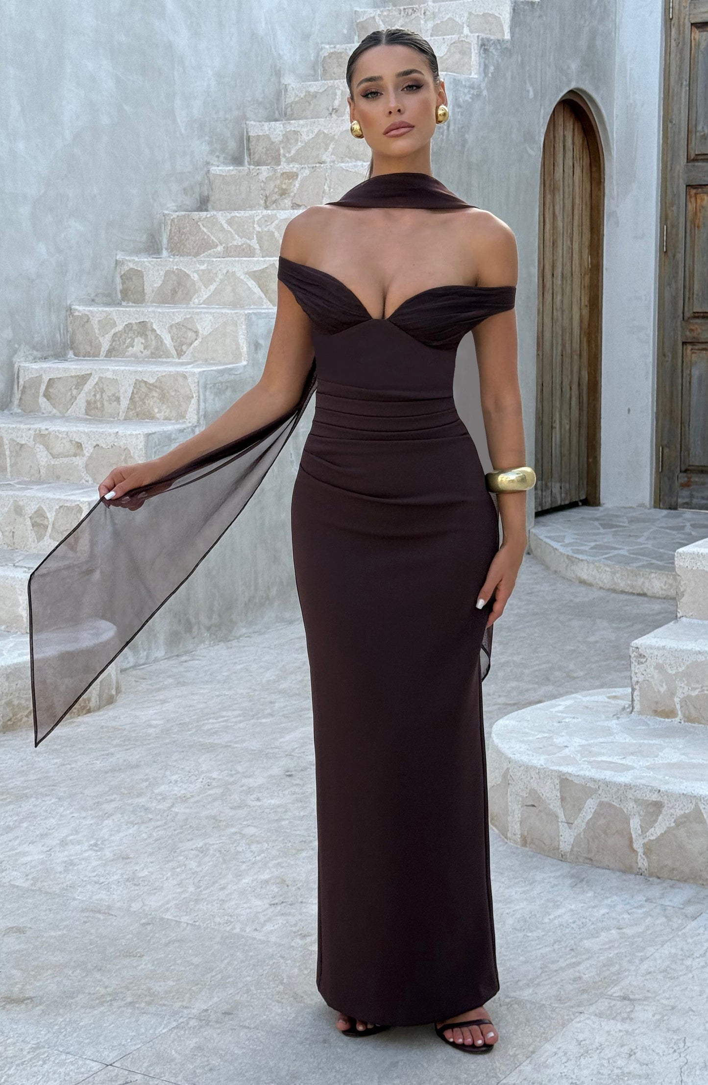 Vestido Largo Ciruela Plisado Isabel