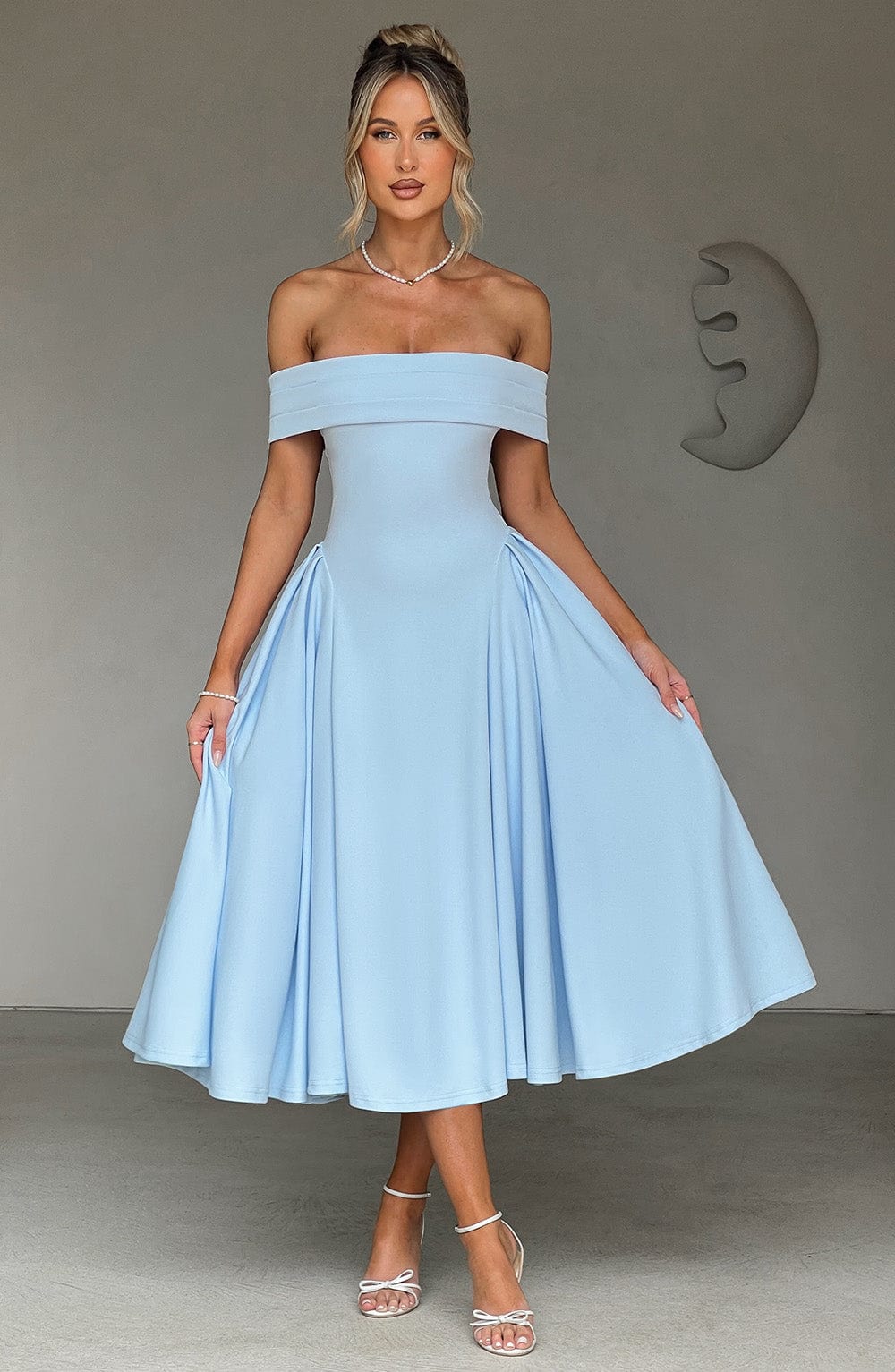 Vestido Midi Azul Cielo Bardot Tul Marisa