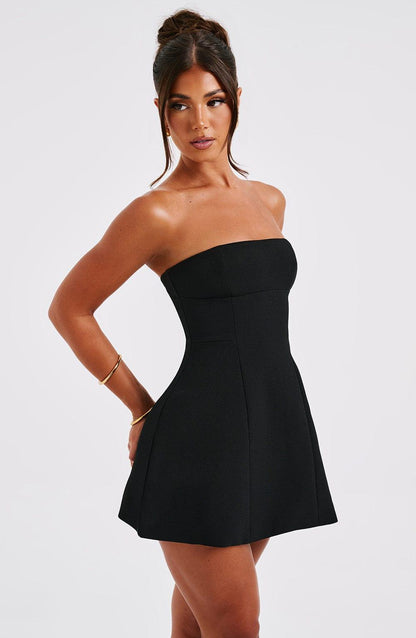 Vestido Mini Negro Crepé Burbuja Asha