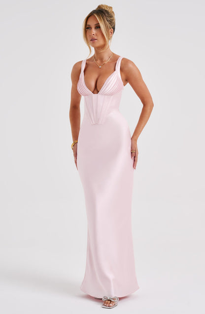 Vestido Maxi Rosa Satén Halter Clara