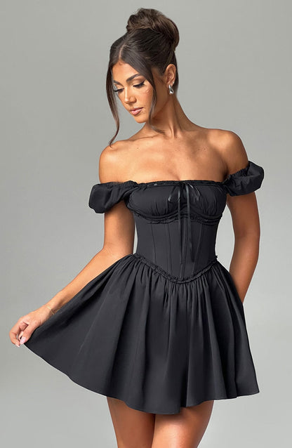 Vestido Mini Negro Corazón Terciopelo Penélope