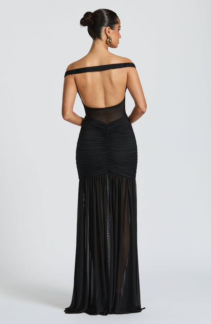 Vestido Largo Negro Malla Lucia