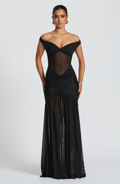 Vestido Largo Negro Malla Lucia