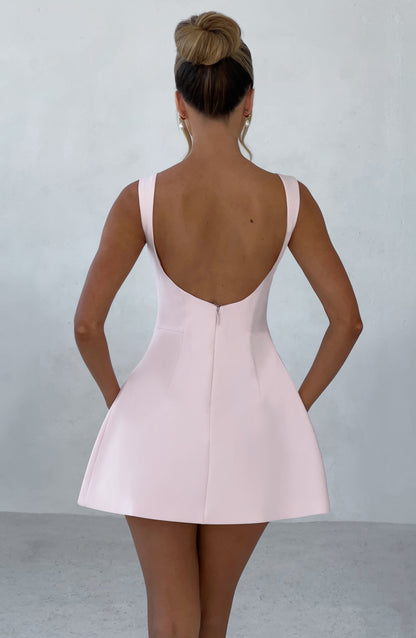 Vestido Corto Rosa Fiesta Abullonada Laura