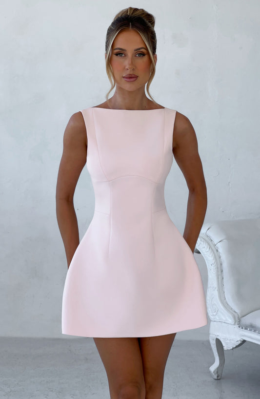 Vestido Corto Rosa Fiesta Abullonada Laura