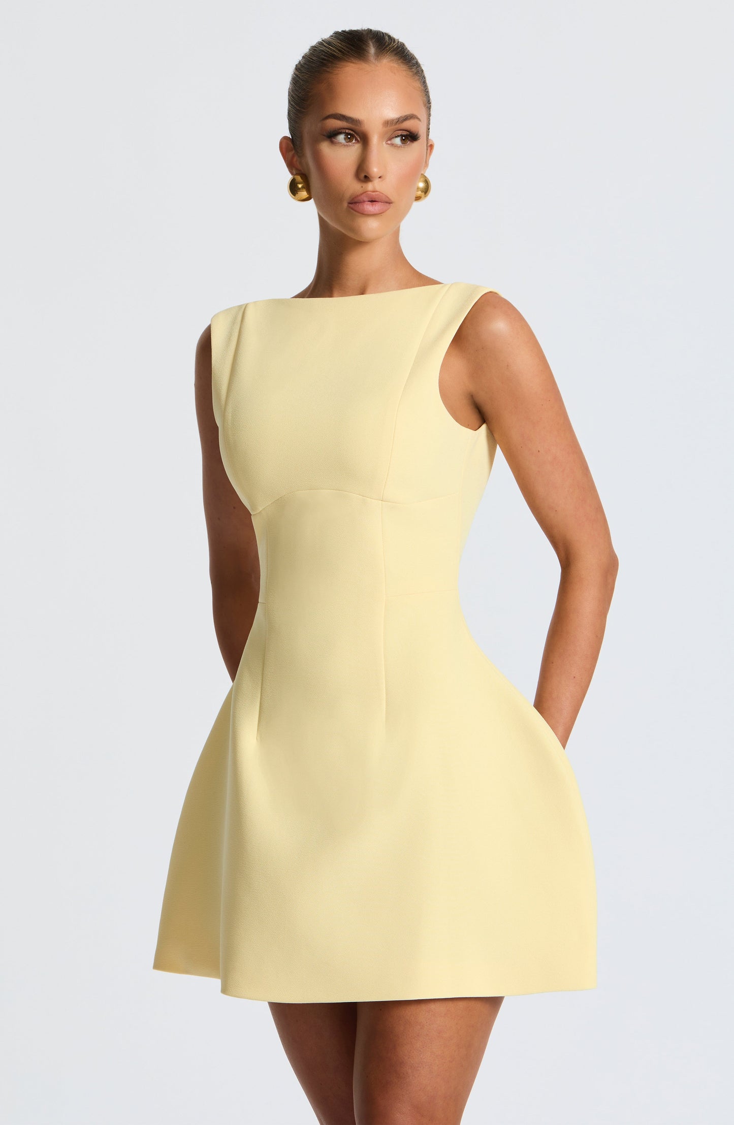 Vestido Mini Amarillo Crepé Burbuja Laura